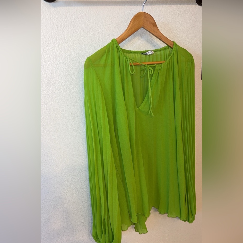 Zara Lime Green Sheer Blouse